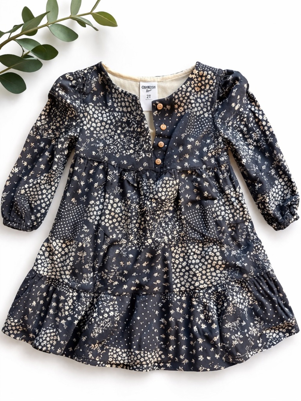OshKosh B’gosh Floral Patchwork Dress 2T Boho Long Sleeve Toddler